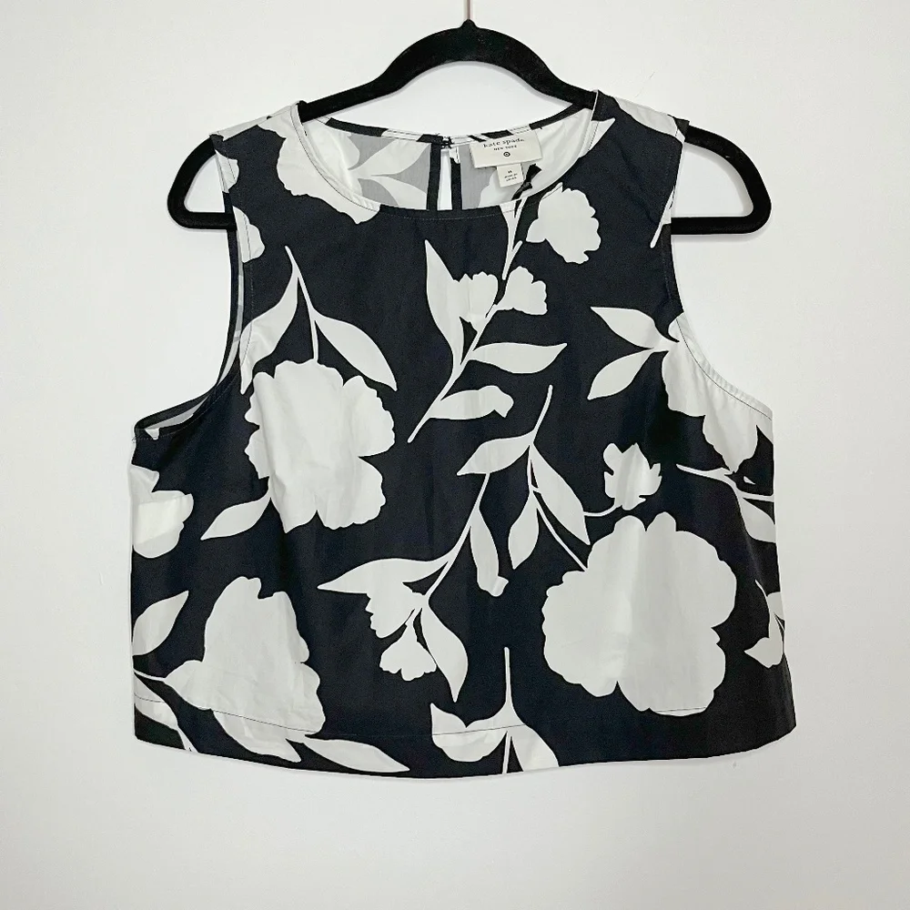 NWT Kate Spade Relaxed Black and White Floral Print Sleeveless Top